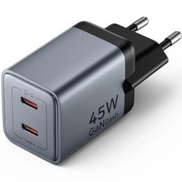 Vention Cargador de Pared GaN FCDH0-EU 2xUSB-C 45W Gris Antracita